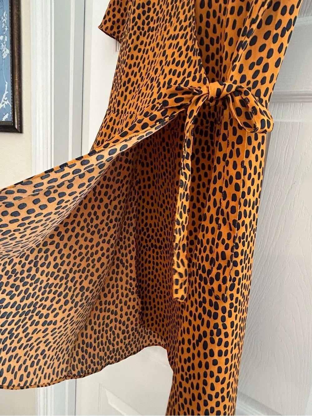 J.Crew drapey twill wrap orange & navy dress size 6